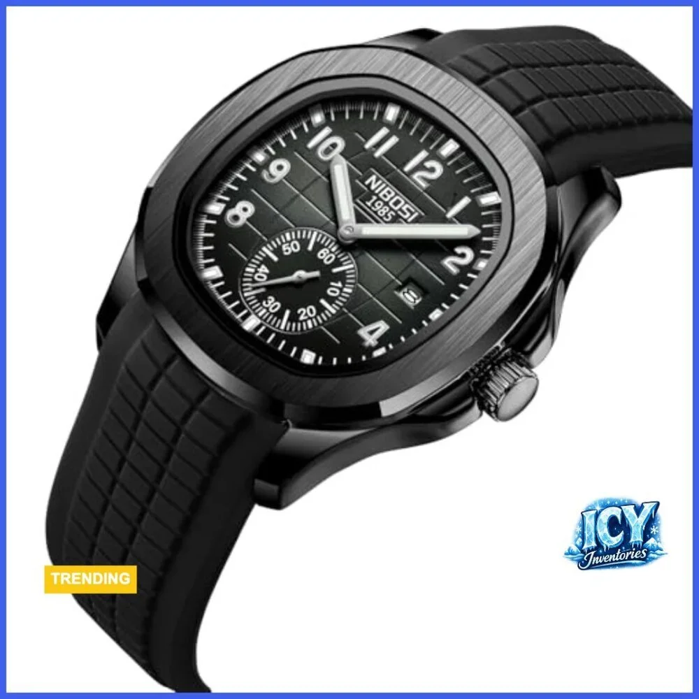 Analog Military Watch with Calendar Black Silicone Strap Waterproof